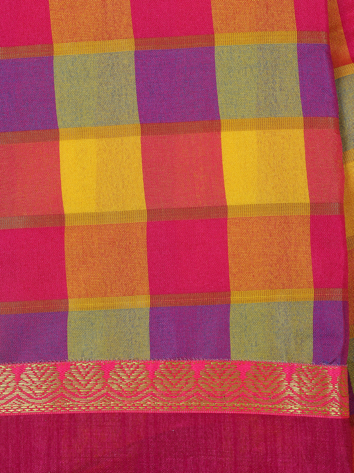 Multicolor Checked Design Woven Semi Silk Fancy Saree - Diadem