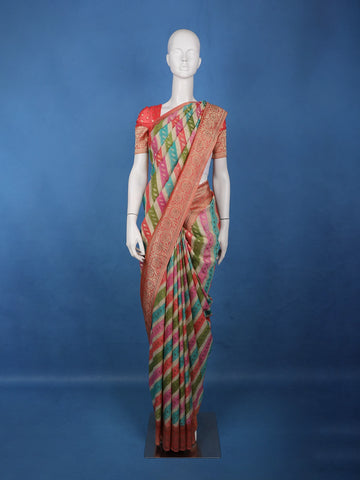 Multicolor Diagonal Stripes Banarasi Silk Saree - Diadem