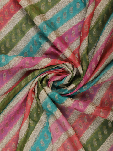 Multicolor Diagonal Stripes Banarasi Silk Saree - Diadem