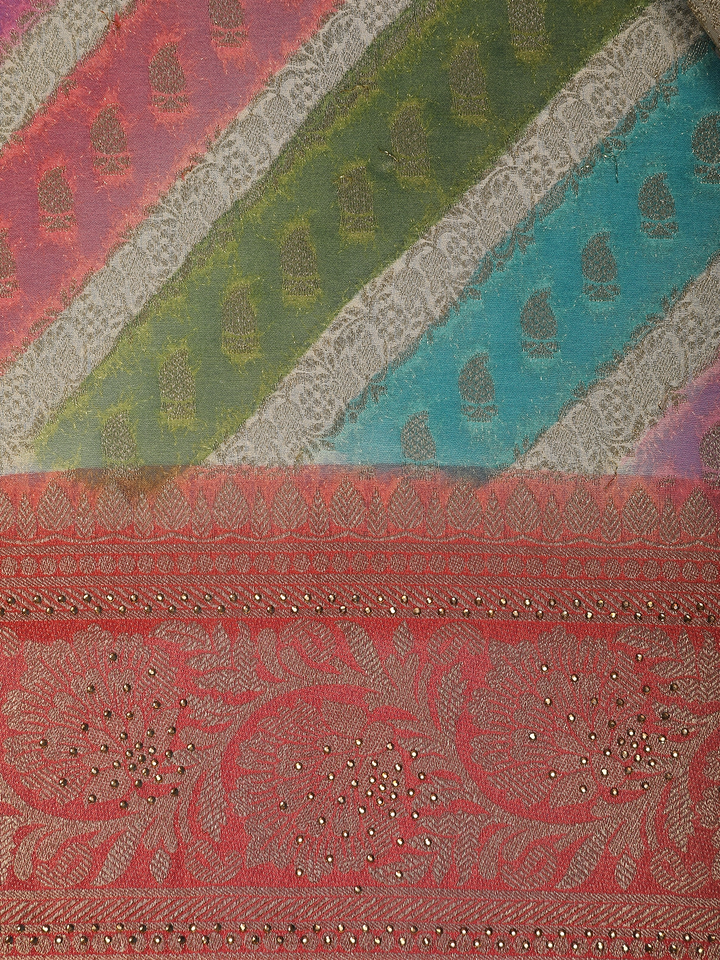 Multicolor Diagonal Stripes Banarasi Silk Saree - Diadem