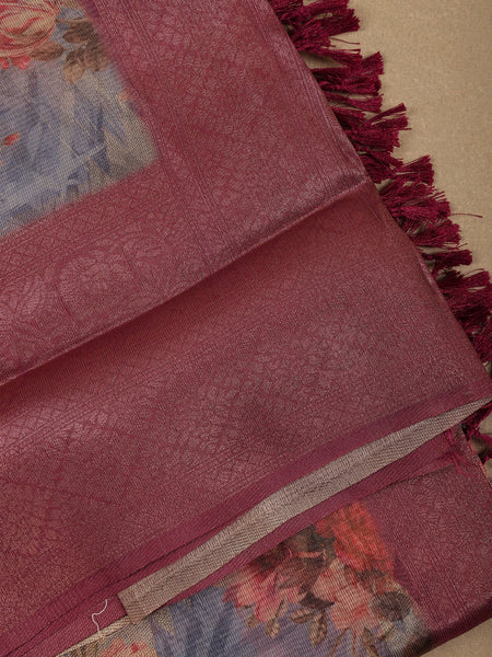 Multicolor Floral Digital Printed Fancy Barbari Silk Saree - Diadem