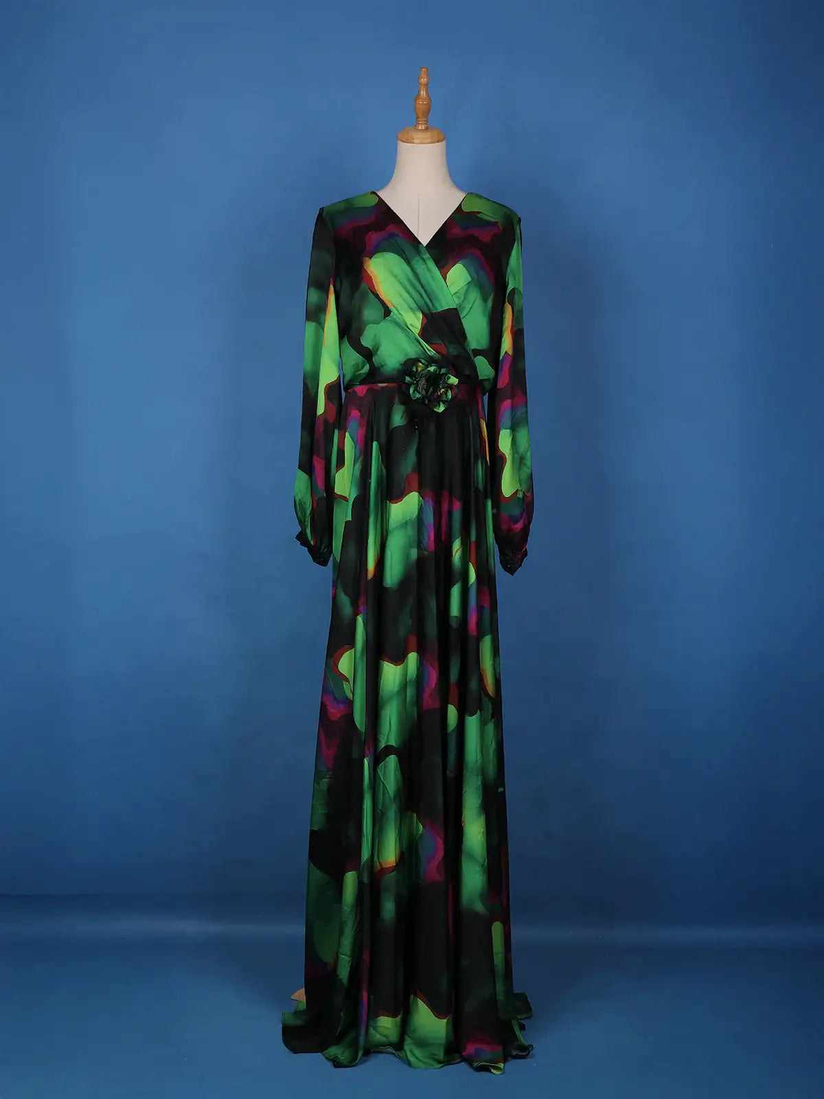 Multicolor Floral Print Chiffon Partywear Gown - Diadem