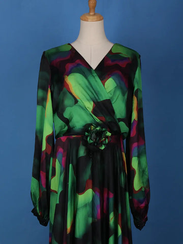 Multicolor Floral Print Chiffon Partywear Gown - Diadem