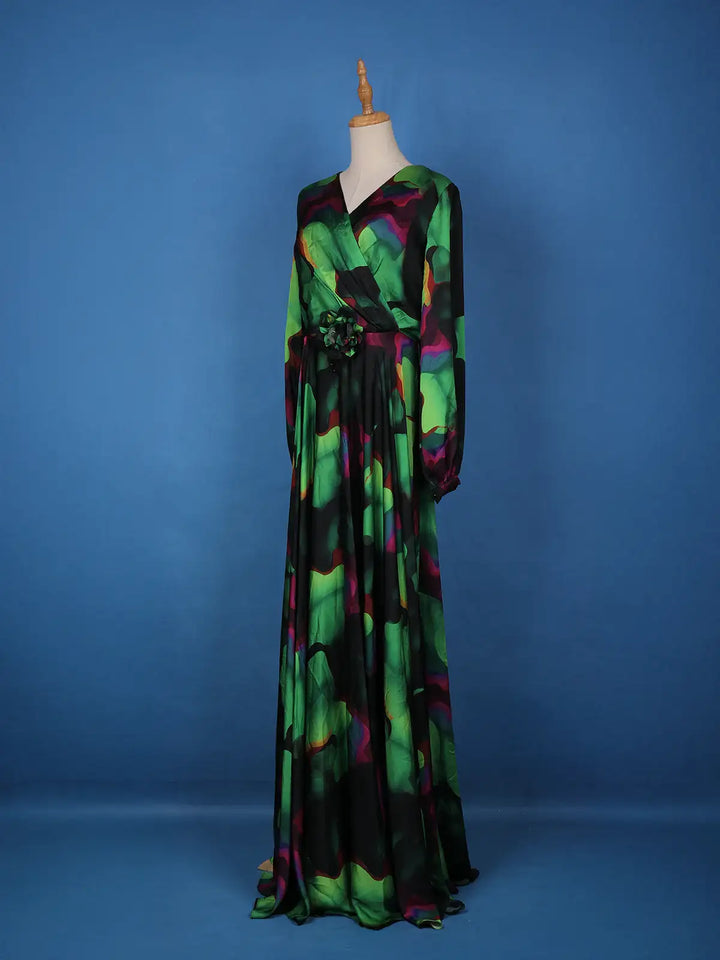 Multicolor Floral Print Chiffon Partywear Gown - Diadem