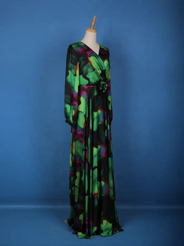 Multicolor Floral Print Chiffon Partywear Gown - Diadem