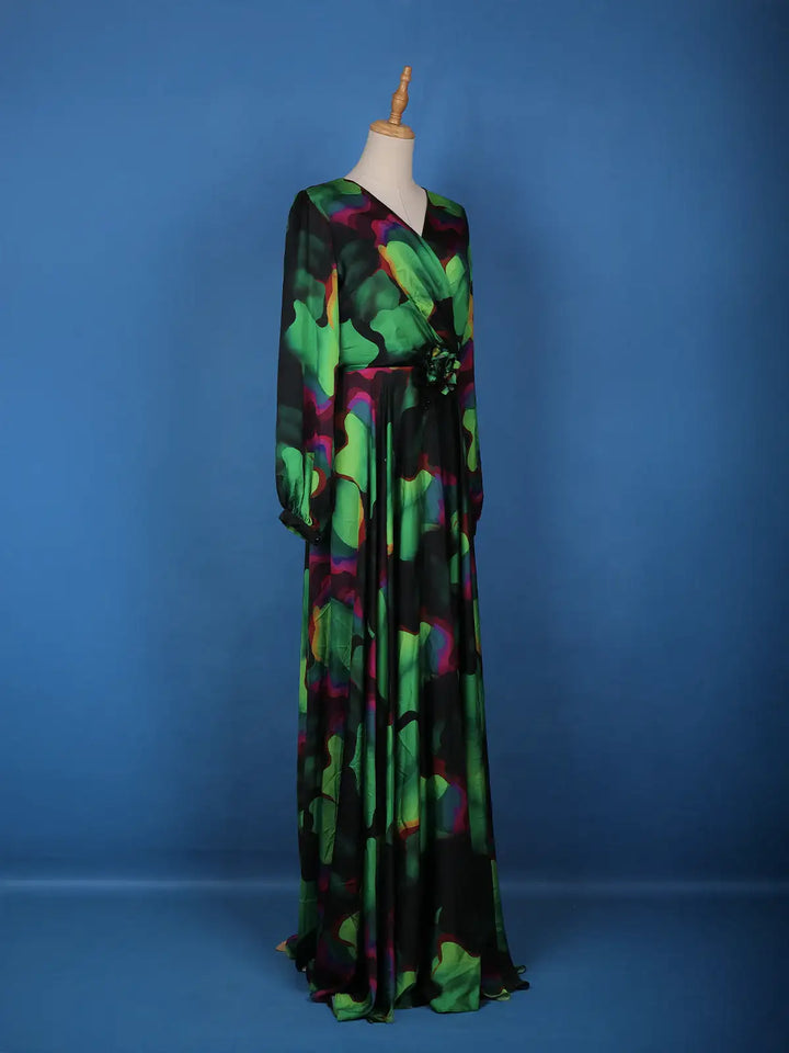 Multicolor Floral Print Chiffon Partywear Gown - Diadem