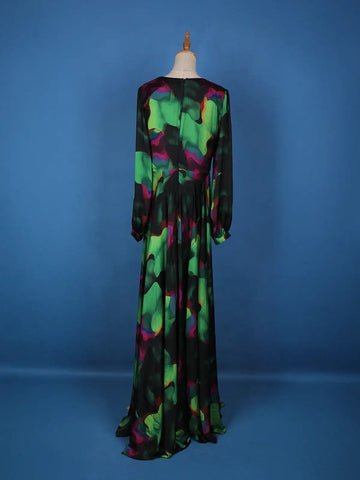 Multicolor Floral Print Chiffon Partywear Gown - Diadem