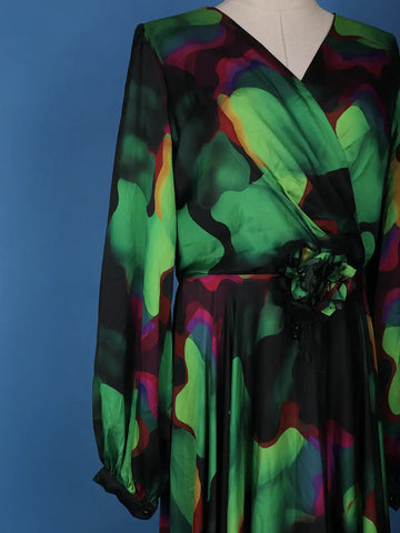 Multicolor Floral Print Chiffon Partywear Gown - Diadem
