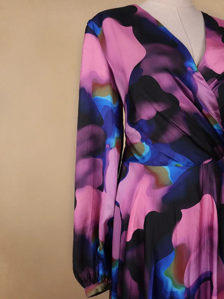 Multicolor Floral Print Satin Partywear Gown - Diadem