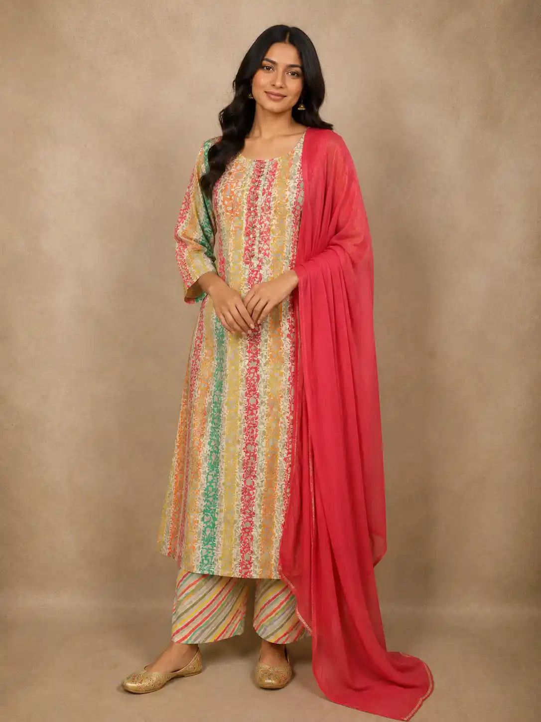 Multicolor Floral Printed Design Cotton Straight Cut Salwar Suit with Dupatta