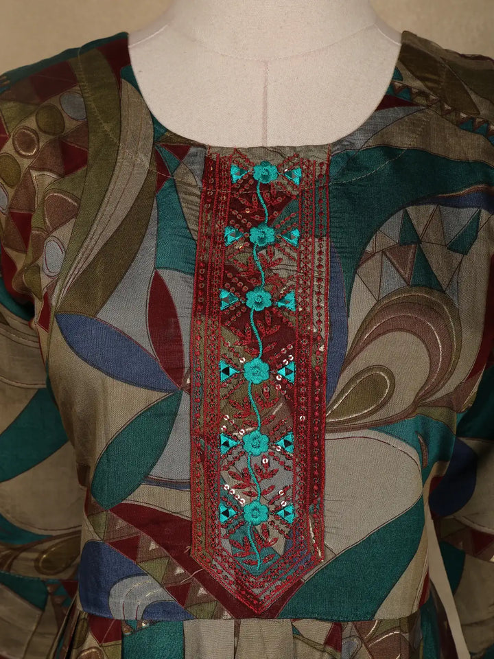 Multicolor Floral Printed Semi Silk Salwar Suit - Diadem