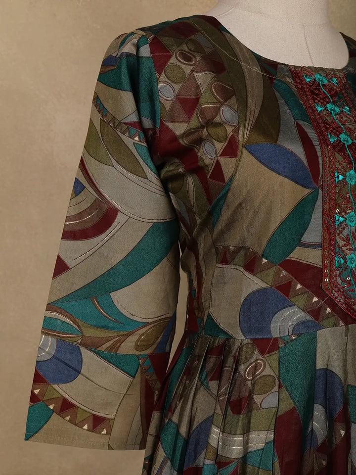 Multicolor Floral Printed Semi Silk Salwar Suit - Diadem