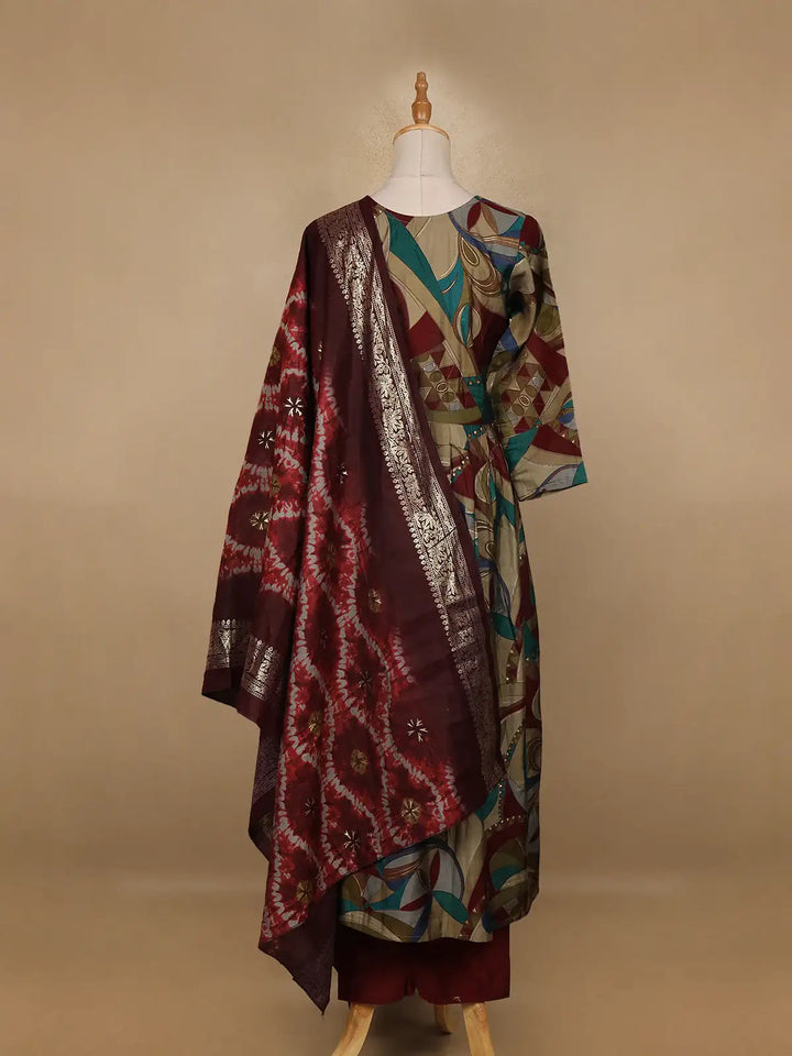 Multicolor Floral Printed Semi Silk Salwar Suit - Diadem