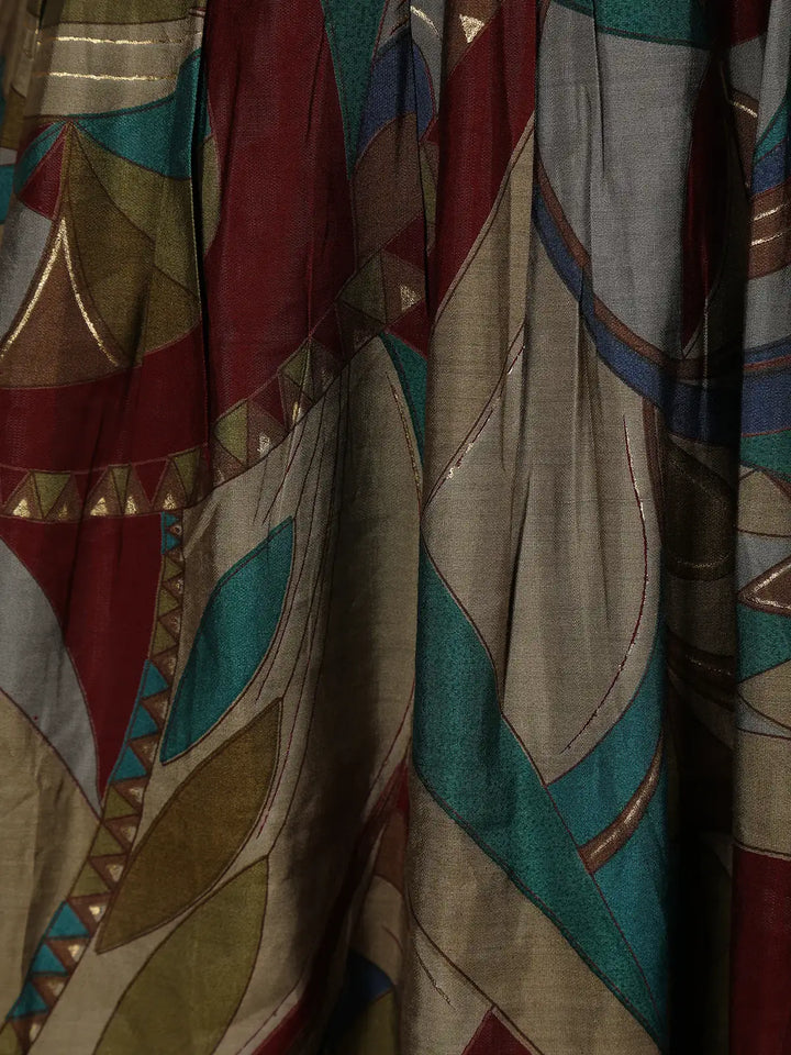 Multicolor Floral Printed Semi Silk Salwar Suit - Diadem