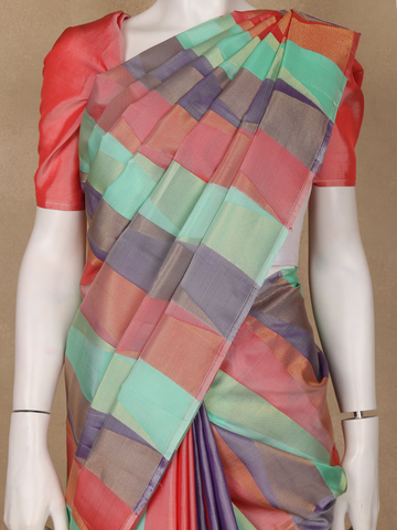 Multicolor Plain Striped Design Soft Silk Saree - Diadem