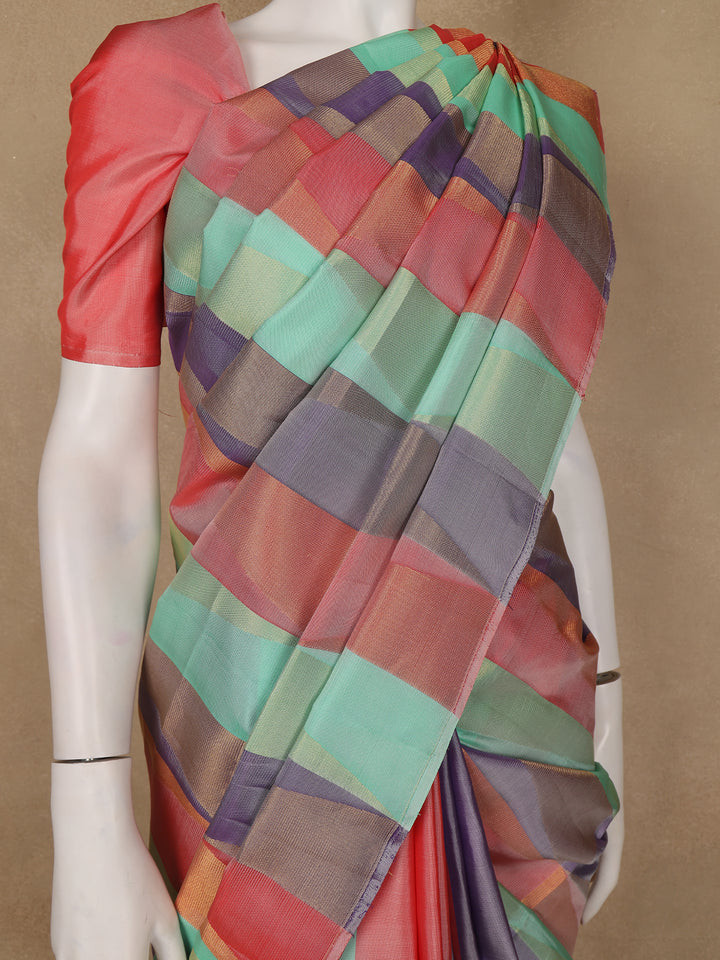 Multicolor Plain Striped Design Soft Silk Saree - Diadem