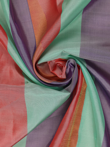 Multicolor Plain Striped Design Soft Silk Saree - Diadem