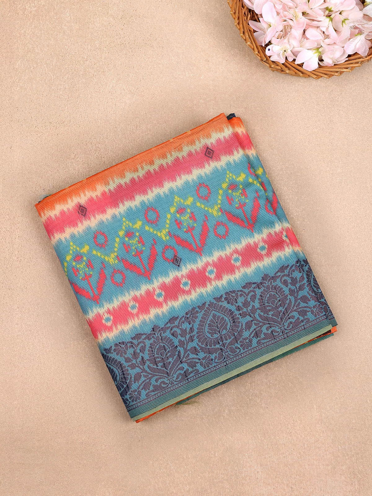 Multicolor Semi Tussar Silk Ikat Designed Saree