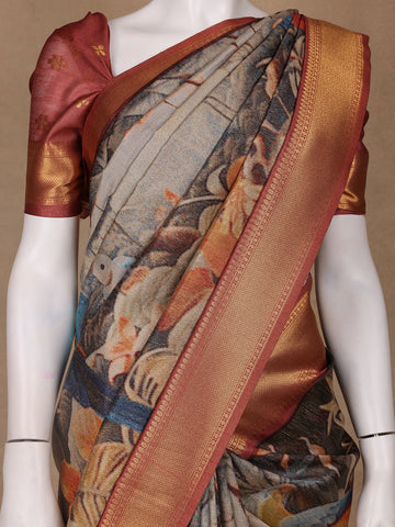 Multicolor Tropical Parrot Printed Semi Tussar Saree - Diadem
