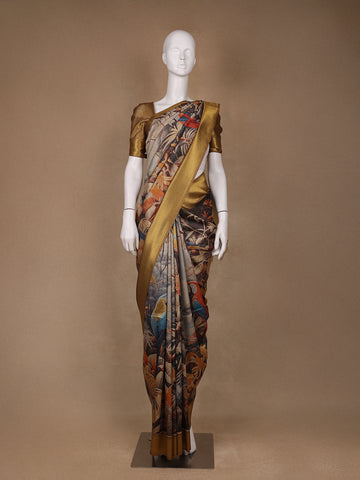 Multicolor Tropical Parrot Printed Semi Tussar Saree - Diadem