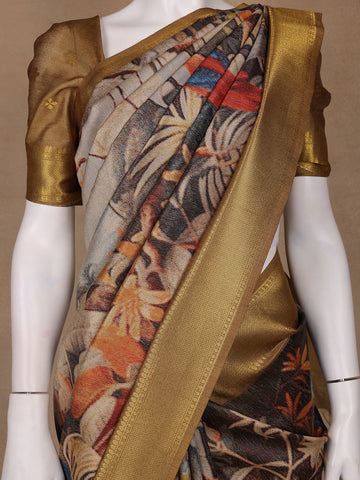 Multicolor Tropical Parrot Printed Semi Tussar Saree - Diadem