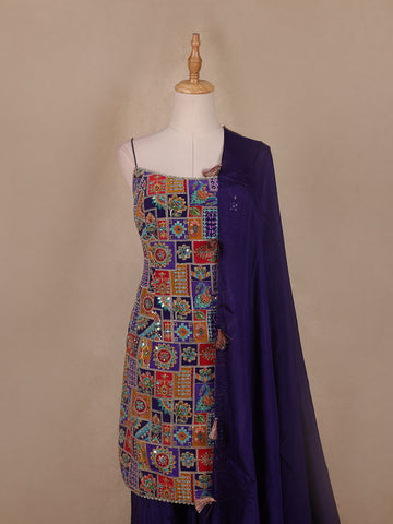 Multicolour Floral And Sequins Embroidery Georgette Salwar Suit - Diadem