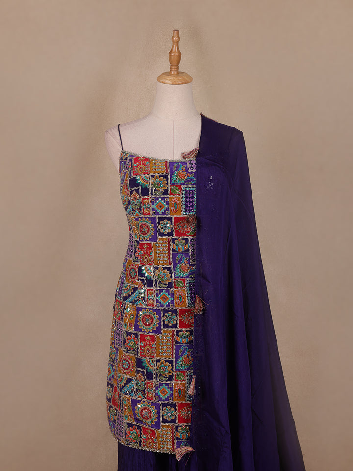 Multicolour Floral And Sequins Embroidery Georgette Salwar Suit - Diadem