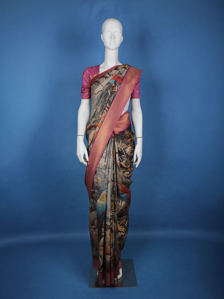 Multicolour Floral Designed Semi Tussar Saree - Diadem