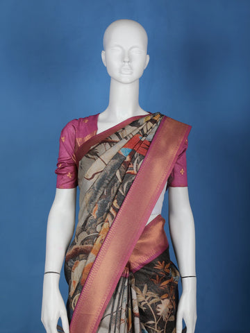 Multicolour Floral Designed Semi Tussar Saree - Diadem