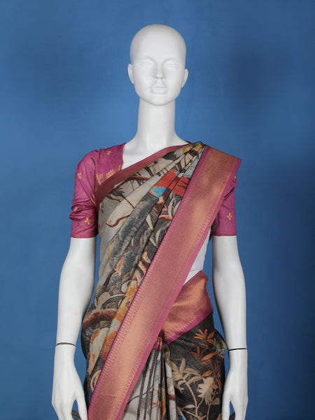 Multicolour Floral Designed Semi Tussar Saree - Diadem