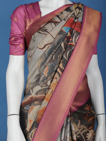 Multicolour Floral Designed Semi Tussar Saree - Diadem