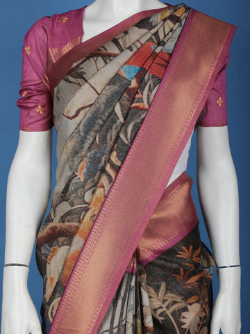 Multicolour Floral Designed Semi Tussar Saree - Diadem