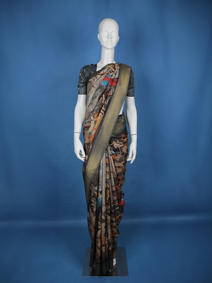 Multicolour Floral Designed Semi Tussar Saree - Diadem