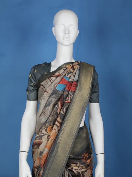 Multicolour Floral Designed Semi Tussar Saree - Diadem