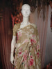Mushroom Beige Floral Printed Design Chiffon Fancy Saree with Lace Border