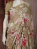 Mushroom Beige Floral Printed Design Chiffon Fancy Saree with Lace Border