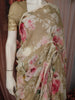 Mushroom Beige Floral Printed Design Chiffon Fancy Saree with Lace Border