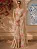 Mushroom Beige Floral Printed Design Chiffon Fancy Saree with Lace Border