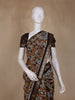 Mustard Brown Floral Printed Design Chanderi Cotton Saree with Contrast Zari Border