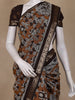 Mustard Brown Floral Printed Design Chanderi Cotton Saree with Contrast Zari Border