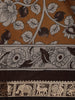 Mustard Brown Floral Printed Design Chanderi Cotton Saree with Contrast Zari Border