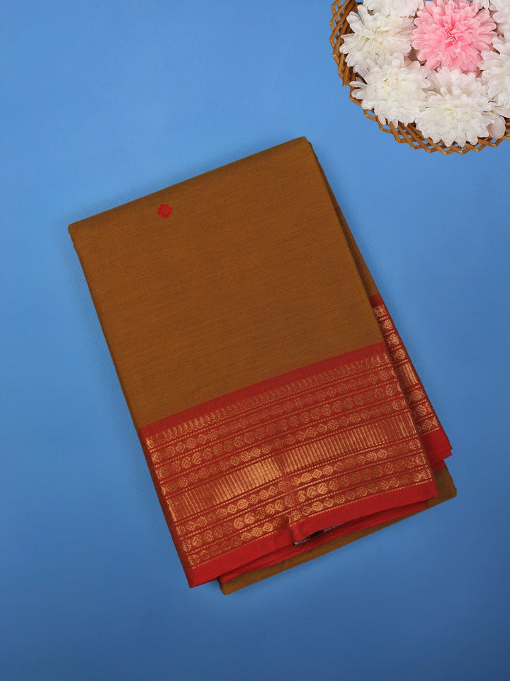 Mustard Brown Solid Cotton Saree Print Border - Diadem