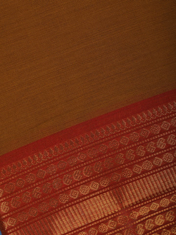 Mustard Brown Solid Cotton Saree Print Border - Diadem