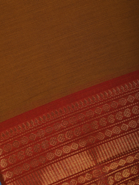 Mustard Brown Solid Cotton Saree Print Border - Diadem