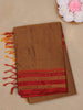 Mustard Brown Solid Design Pure Cotton Saree with Contrast Red Zari Border