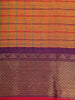 Mustard Checks Design Cotton Saree with Purple Zari Woven Border