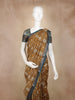 Mustard Floral Printed Chanderi Cotton Saree with Teal Zari Border