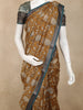 Mustard Floral Printed Chanderi Cotton Saree with Teal Zari Border