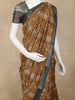 Mustard Floral Printed Chanderi Cotton Saree with Teal Zari Border
