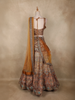 Mustard Floral and Paisley Embroidered Silk Lehenga Set with Net Dupatta
